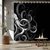 Black Octopus Art Shower Curtain Waterproof Easy To Clean Privacy Protection Print Ocean Creature Design Modern Nontoxicmaterial