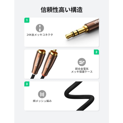 UGREEN 3.5mm to 2RCA Audio Cable Stereo Mini Plug 3.5mm Male to 2RCA Male Highly Durable Construction Compatible with Smartphones, Computers, TVs, Car