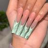 European & American Style Long Green Pattern Press-On Nails with Removable Nail Art