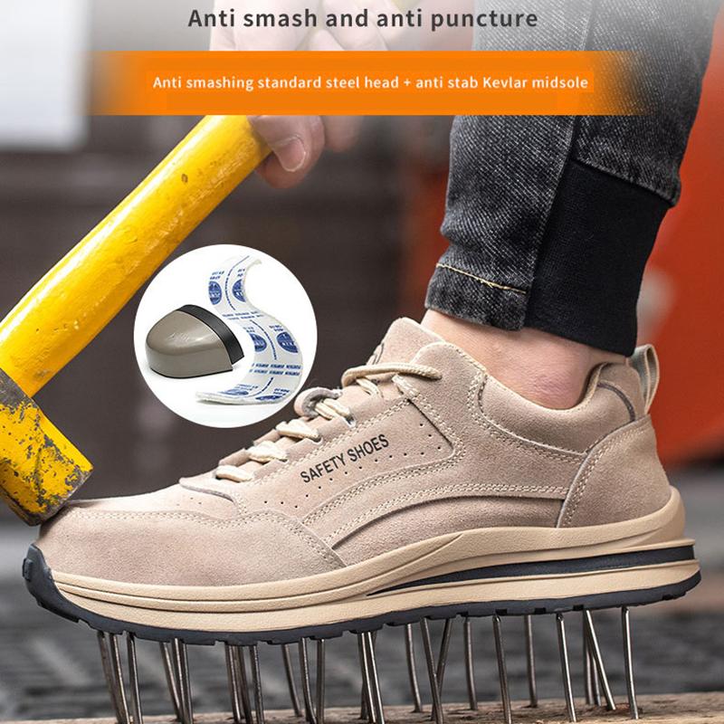 Oulylan Men Anti Smashing Safety Shoes Steel Toe Breathable Anti Slip Work Boots Comfortable Anti Puncture Protective Footwear