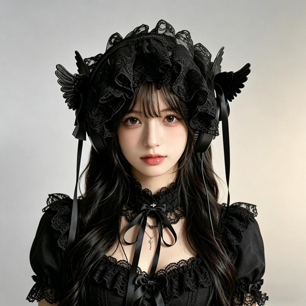 Gothic Lolita Wing Angel Headband Lace Head Wrap New Cosplay Headdress  Hair Accessories