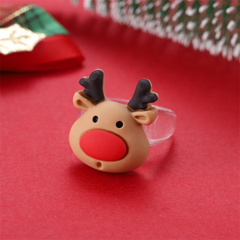 Vánoční kreslený prsten s medvědem, zvonkem a sobem - Slavnostní a módní