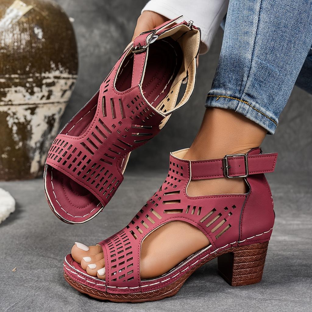 New Ladies' Non Slip Summer Sandals with Open Toe Zipper Closure, Polyester Upper Layer Party Shoes, Platform Heel Sandals