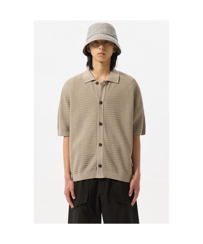 Customellow Beige Mesh Half Sleeve Cardigan Cwwam25312Bex