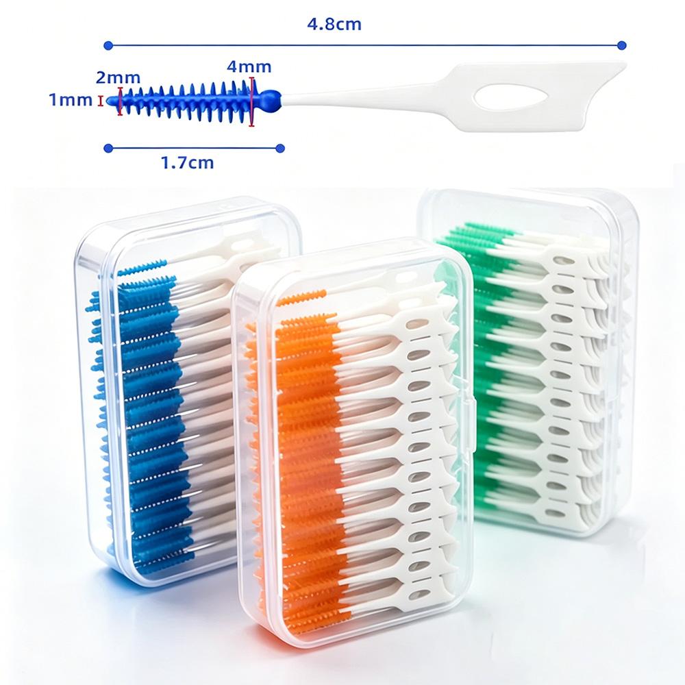 Disposable Soft Silicone Interdental Cleaners 100 Count Teeth Gap Brushes Dental Floss Picks Portable Oral Cleaning Toothpicks F