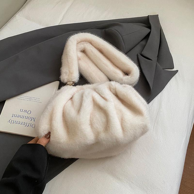 Premium Soft Pleated Cloud Bag Fashion Faux Fur Luxury Handbags For Lady Crossbody Bag Exquisite Evening Bag Women's Shell Bag