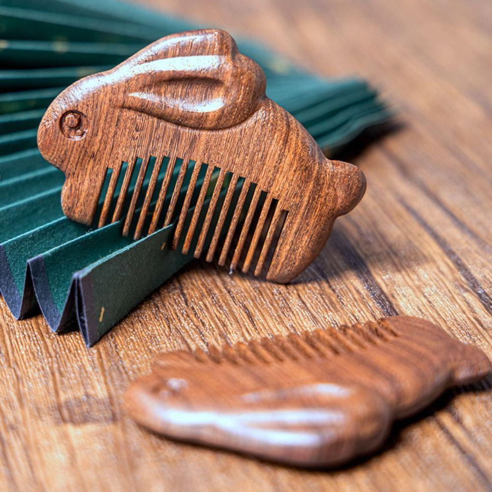 Rabbit Sandalwood Comb Anti Static Wooden Comb Portable Mini Comb Brush  Women