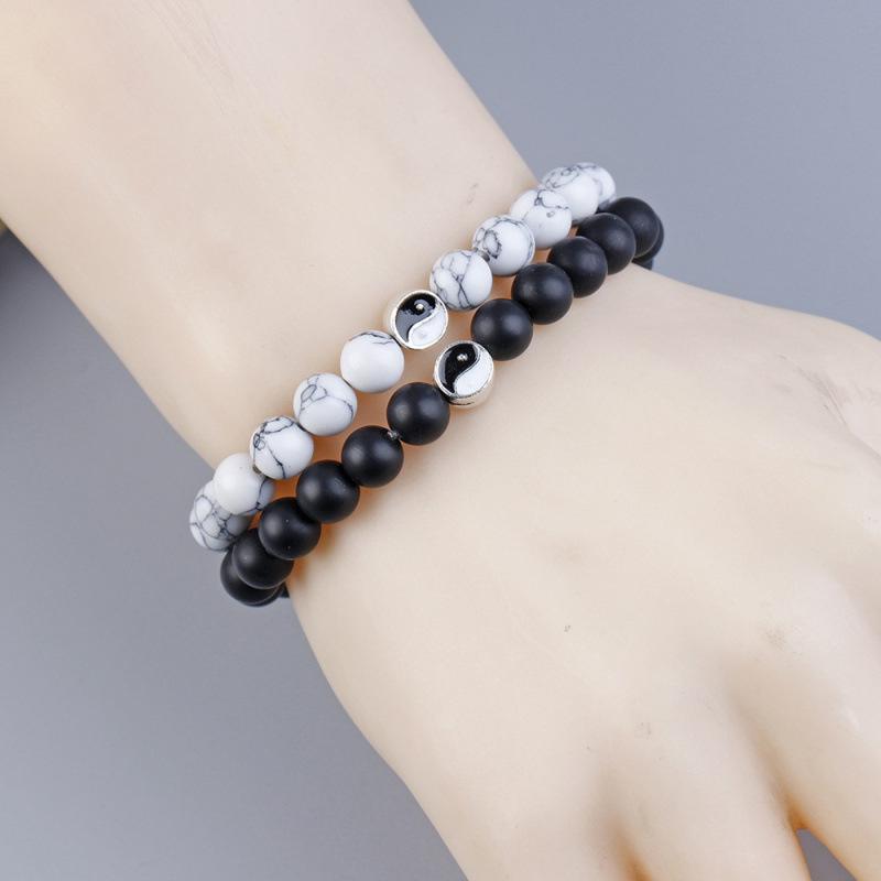 Alloy Yin Yang Tai Chi Black and White Beaded Couple Bracelet