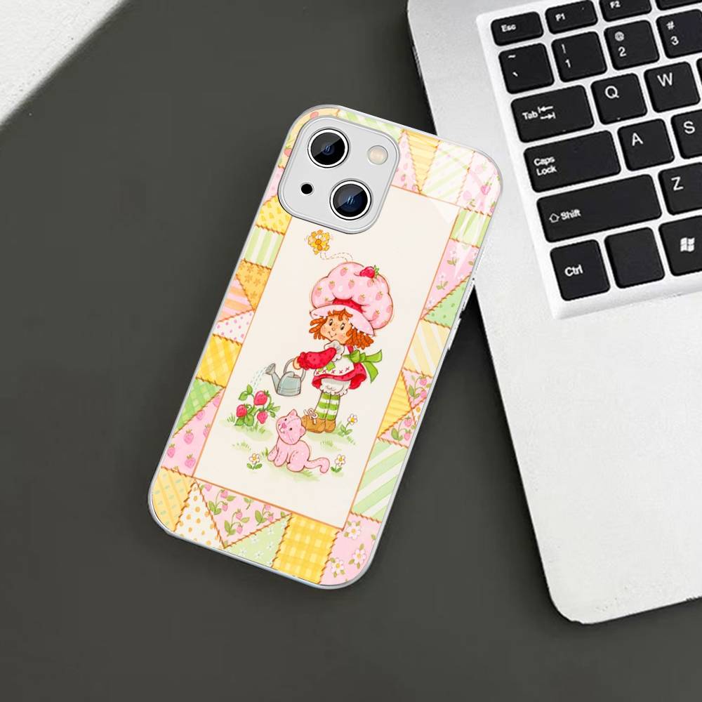 S-Strawberry-shortcake Girl Tempered Glass For Iphone 14 13 12 11 Pro Mini XS MAX 14Plus X XS XR Cover