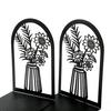 2 Stück Bücherregal-Buchstützen, hohle Blumen, geschnitztes Muster, Vase, Buchstützen, L-förmiges Design, rutschfester Buchhalter