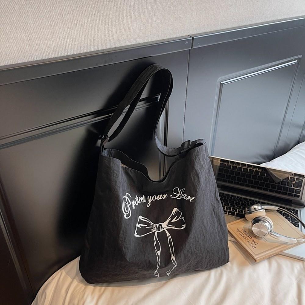 Nylon Women's Tote Bag Large Capacity Commute Bag Simple Bow Shoulder Bag  College Students
