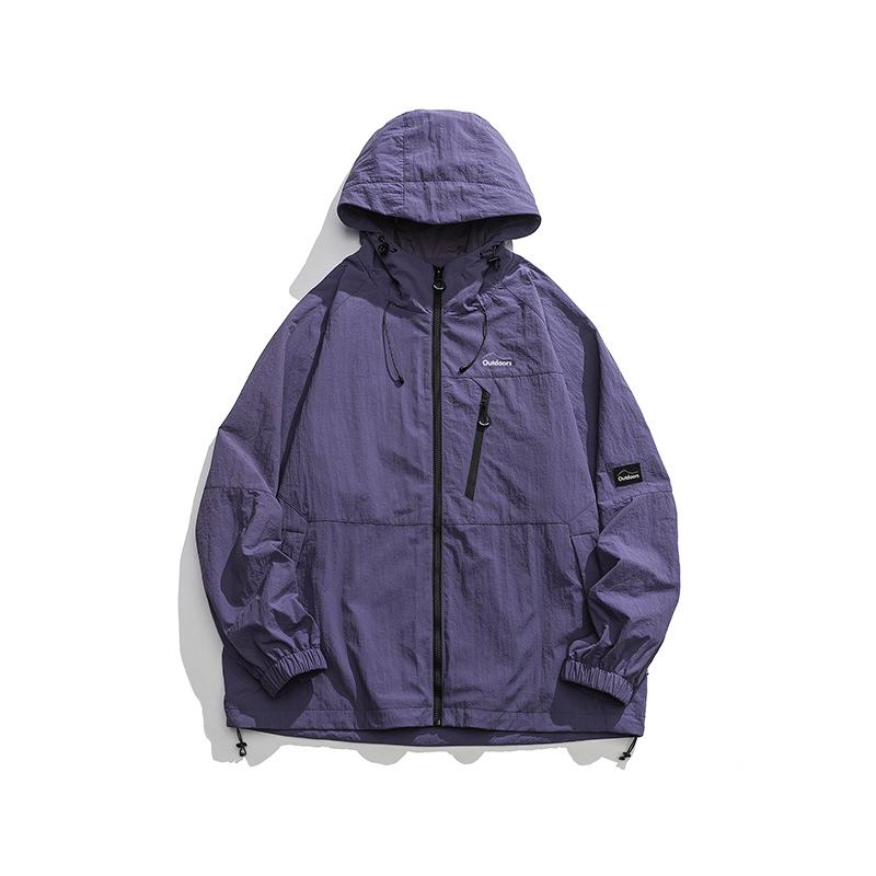 

Spring Autumn Loose Casual Zipper Coat Male Long Sleeve Solid Hooded Jacket Men Fashion All-match Cardigan Top S фіолетовий