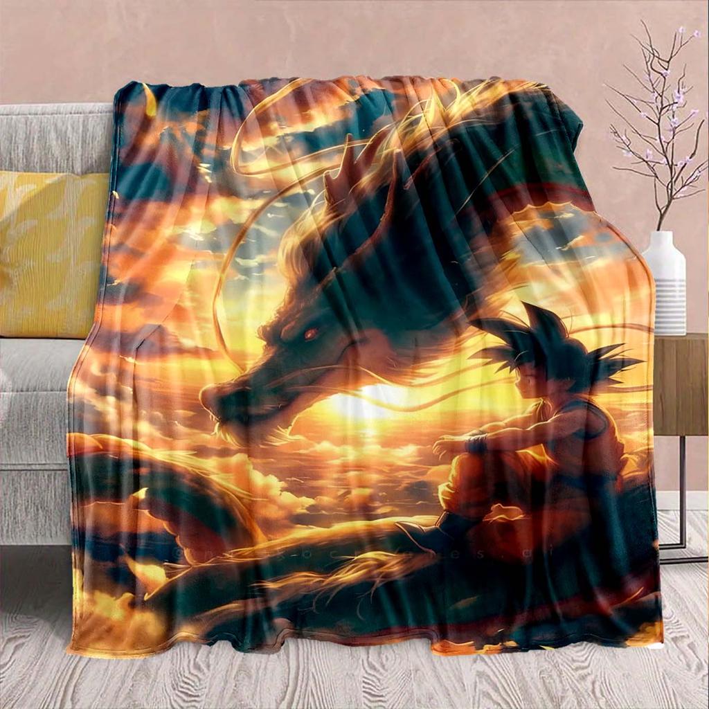 Dragon Ball Anime Flannel Blanket - Soft Warm Perfect for Sofa, Bedding Camping Travel Office Home Decor -QJY