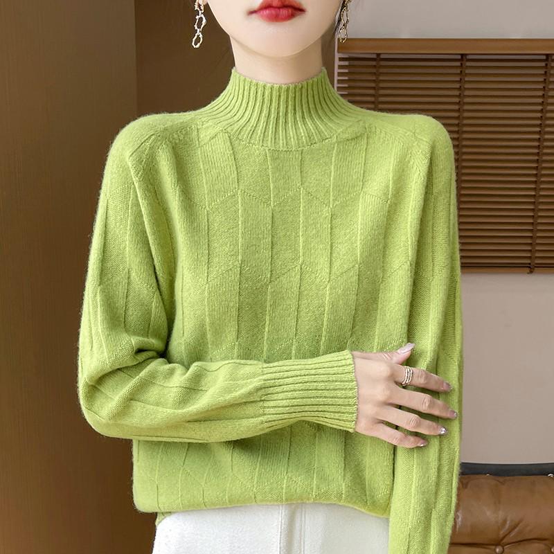 

Женский вязаный свитер из шерсти: Плотный двусторонний рубчик, полувысокий воротник, свободный крой для осени и зимы. 2XL fit 135-150 jin