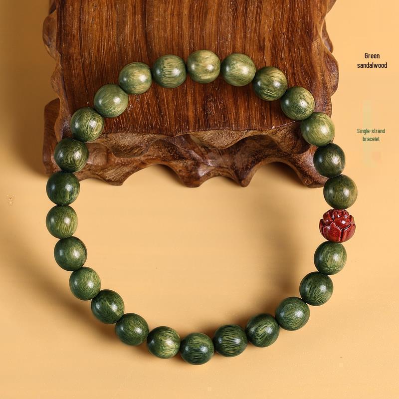 Red Pine & Green Sandalwood Beads with Shoushan Stone Bracelet - Unisex Chinese Style