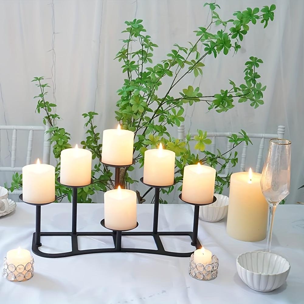 6 Heads Fireplace Candle Holder for Flameless or Wax Pillar Candles-black Candle Display Stand for Table Centerpieces Wedding Party