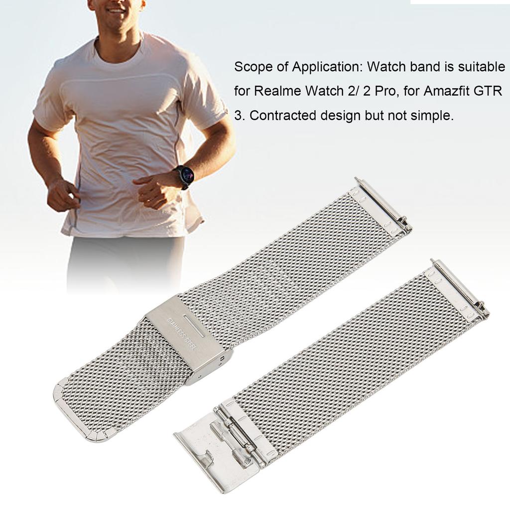 22mm Stainless Steel Watch Bands Mesh Woven Watch Straps Quick Relse Watch Wristband with Buckle for GTR 3