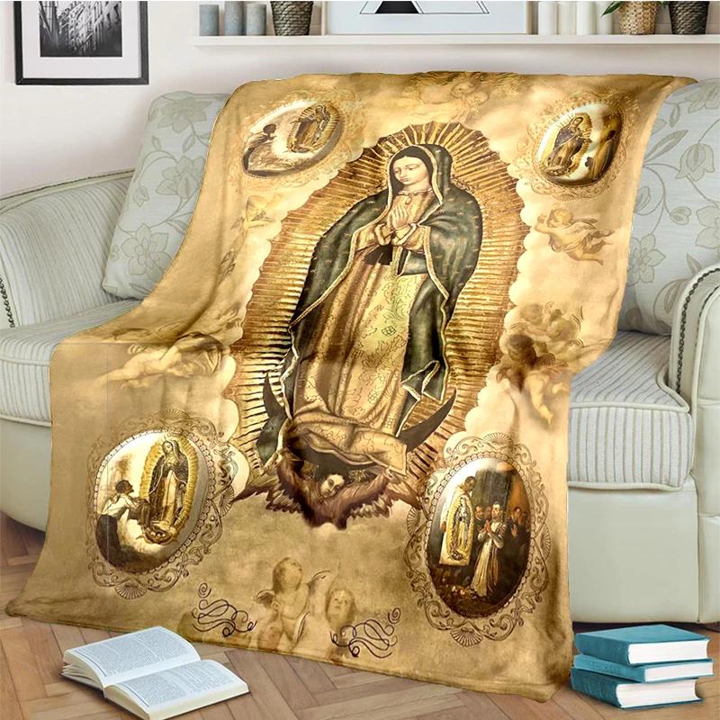 Our Lady of Guadalupe Blanket Religion Mary Throw Blanket Soft Sofa Cover Flannel Lightweight Warm Blankets for Bedroom Couch