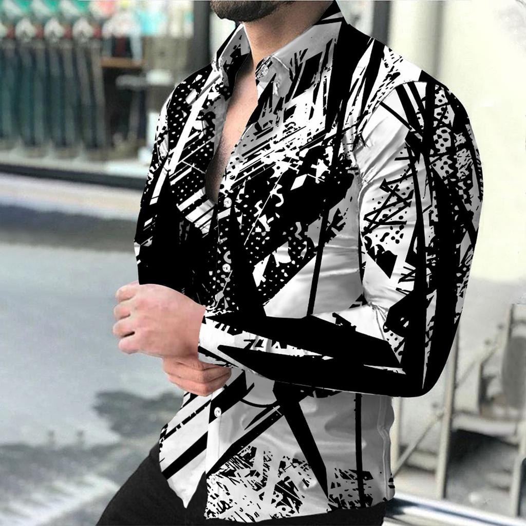 Men's Printed Long Sleeve Shirts Casual Loose Printed Long Sleeve Shirts
