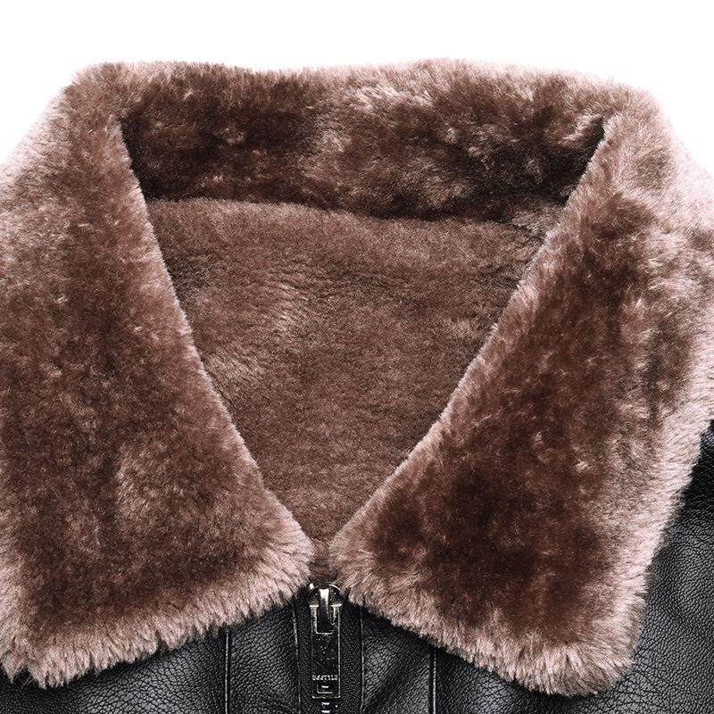 Herbst- und Winterpelz integrierte PU-Lederjacke Herren-Pelzkragenmantel plus samtverdickte Lederjacke Herrenstil