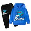2026Autumn Casual Mr Beast Cartoon Kids Boys Girls Print Cool Long Sleeve Fleece Hooded Sweatshirt Long Pants Suit Festival Outdoor