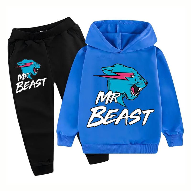 2026 Podzim Ležérní Mr Beast Kreslený Děti Kluci Dívky Potisk cool Dlouhý rukáv Fleecová Mikina s kapucí Dlouhé Kalhoty Oblek Festival Venkovní Denní nošení