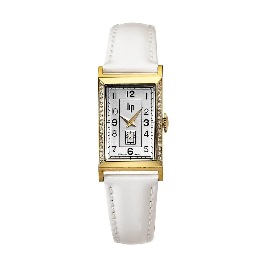 LIP T18 Churchill Diamant Gold Weißes Leder Armbanduhr 671442 Herren Unisex