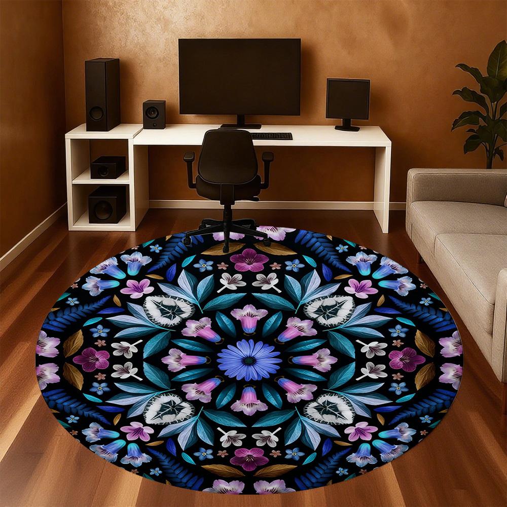 1pc Floral Kaleidoscope Round Chair mat office Area Rug - Non-Slip, Floor Mat for Office, Bedroom, Ideal home decor gift p0105097