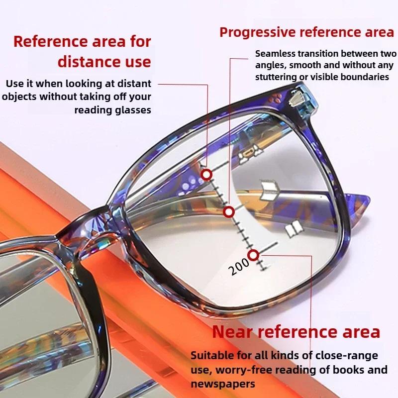 Photochromic Multifocal Presbyopia Glasses Blue Light Blocking Eye Protecting Printed Personality Eyeglasses +1.0 To +4.0