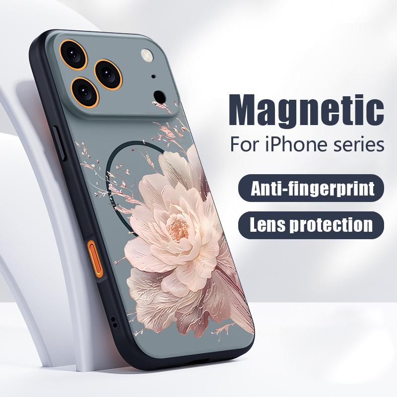 Pink Peony Flowers Case For iPhone 17 Pro Max Funda iPhone 16 15 14 13 Pro Max Magnetic For Magsafe Hybrid Slim Matte Cover