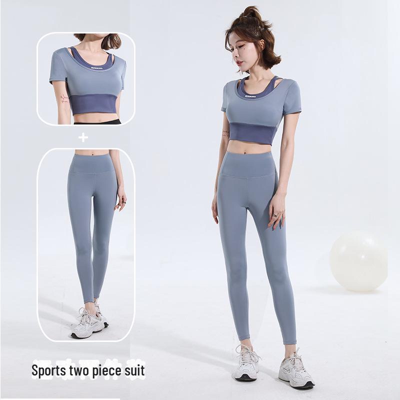 New Color Match Quick-Dry Bra-Free Yoga & Pilates Fitness Suit - Women's Short-Sleeved Two-Piece