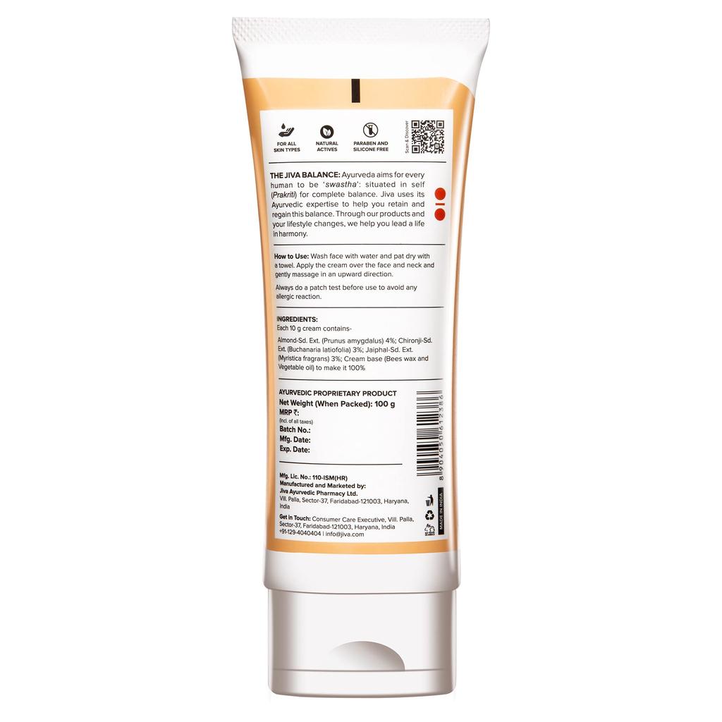 Jiva Almond Cream 100gm | 100% Ayurvedic Formula Free From Paraben & Silicone | Helps With Dry Skin, Dark Spots, Wrinkles & Pigmentation | Protects