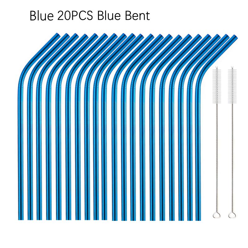 6*215mm 10 Colors Eco-friendly Reusable Metal Straws Set 304 Stainless Steel Drinking Straw Cocktail Party Favor Bar Accessory