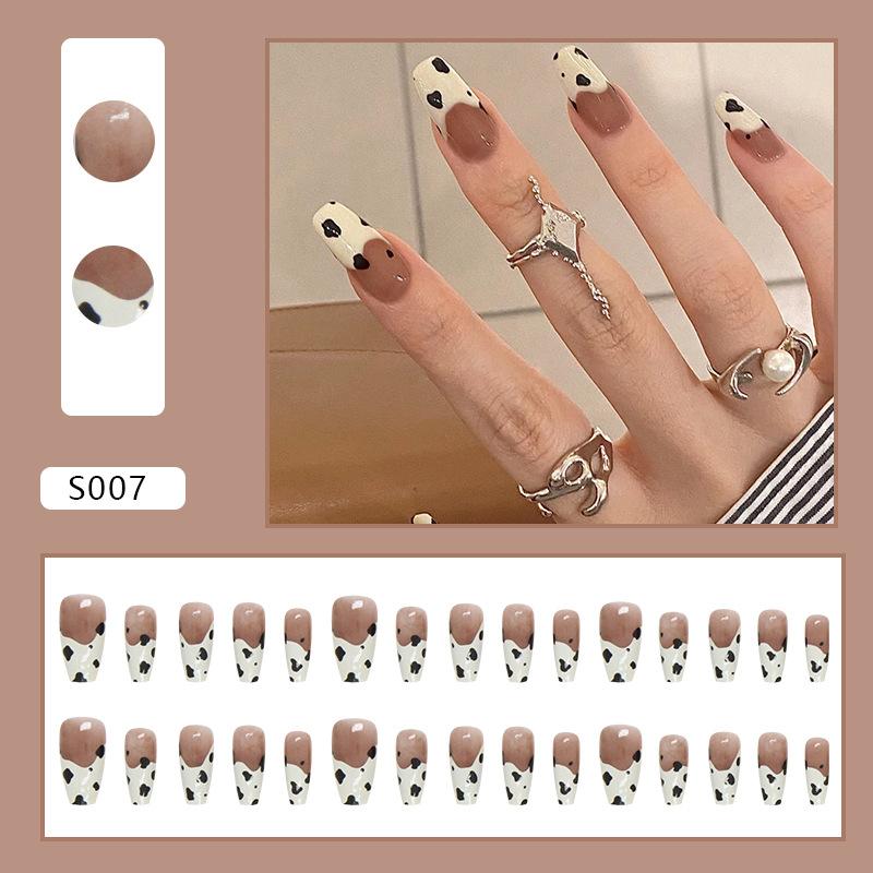 

Простой средний и длинный балетный ноготь, французский маникюр с черно-белым коровьим принтом, европейский и американский стиль Ins, 30 штук маникюра