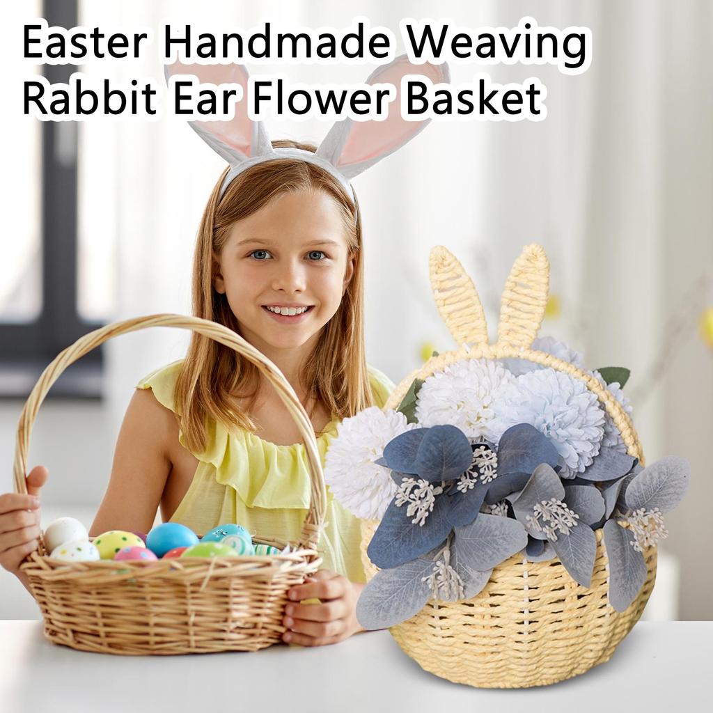 Handmade Woven Ear Flower Basket, Eco-friendly Paper Rope Creative Storage Basket