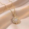 Necklace: Women's European & American Style Copper Sunflower Pendant with Zircon, Pearl, and Water Drop Design Fashionable Collarbone Chain Jewelry.