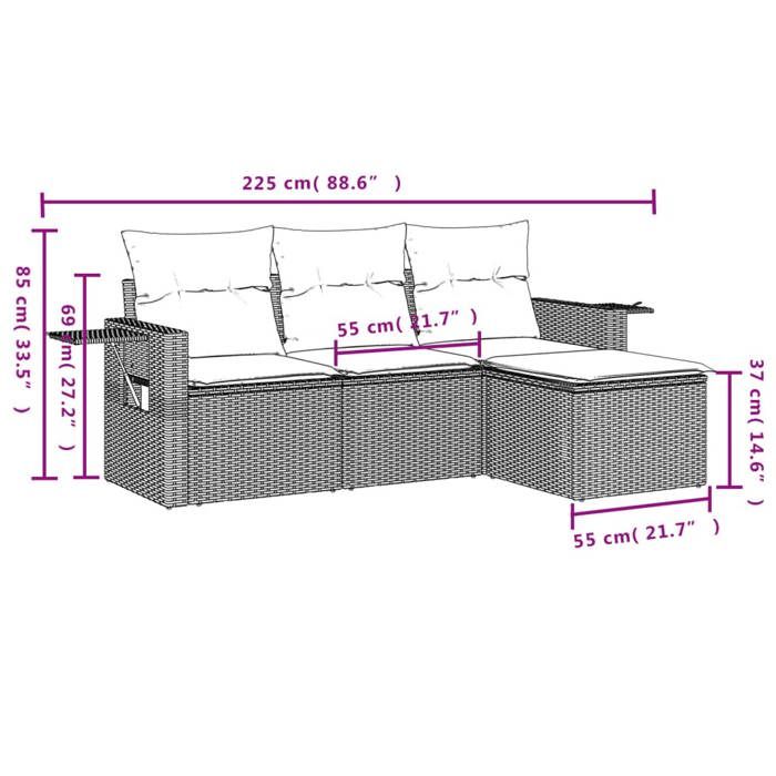 VidaXL Salon de Jardin avec Coussins 4 pcs, Canapés de Terrasse, Ensemble de Meubles de Patio, Mobilier d'Extérieur, Beige 3252406
