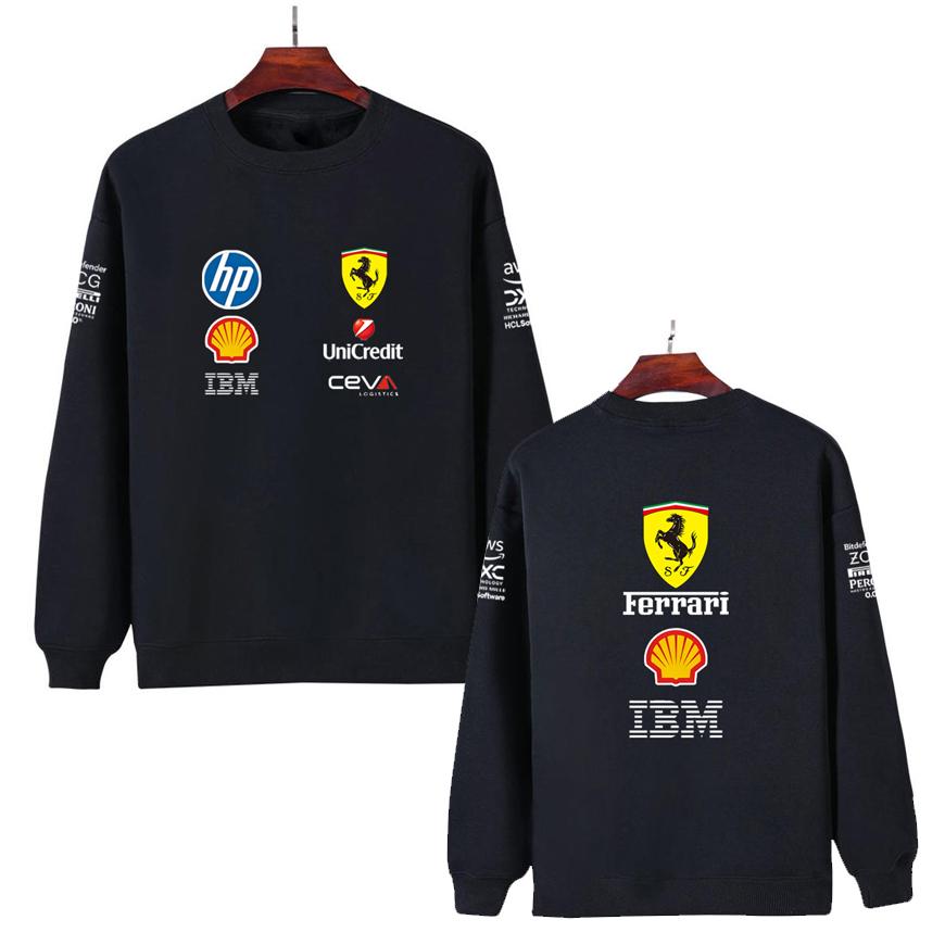 Unisex Men Women Thicken Autumn and Winter F1 Ferrari Racing Print Crewneck Sweatshirt Casual Loose Long Sleeve Pullover Sport Streetwear