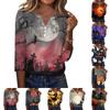 Women's Casual Halloween Print V Neck Button Front Three Quarter Sleeve T Shirt Top Lightweight Soft Fabric Comfortable Fit