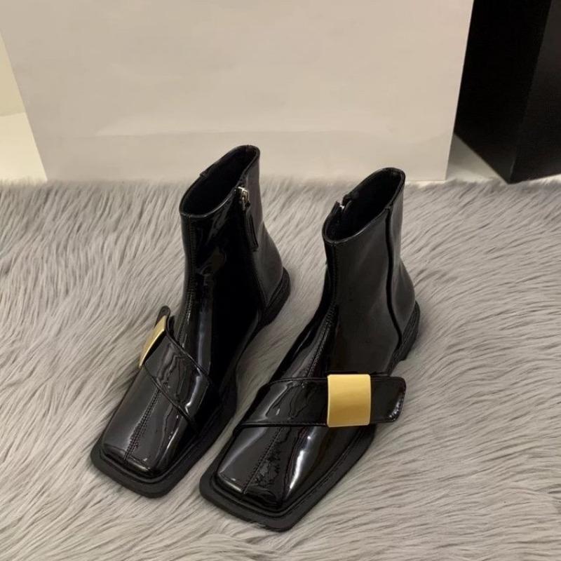 Fashion New Lacquer Leather Short Boots Women Four Seasons British Fashion Plush Comfort Boots Outdoor Walking Casual Shoes