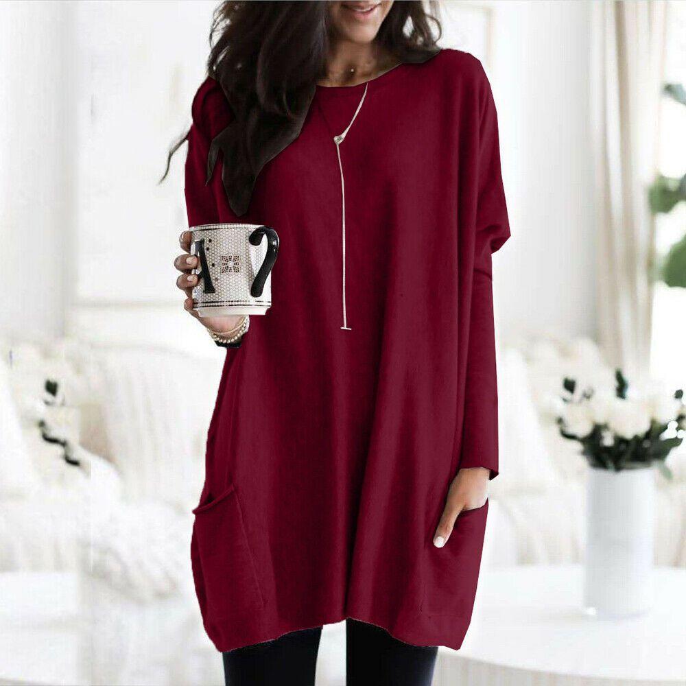 Elegant Women's Jumper Mini Dress Blouse In Vibrant Colors With Two Pockets