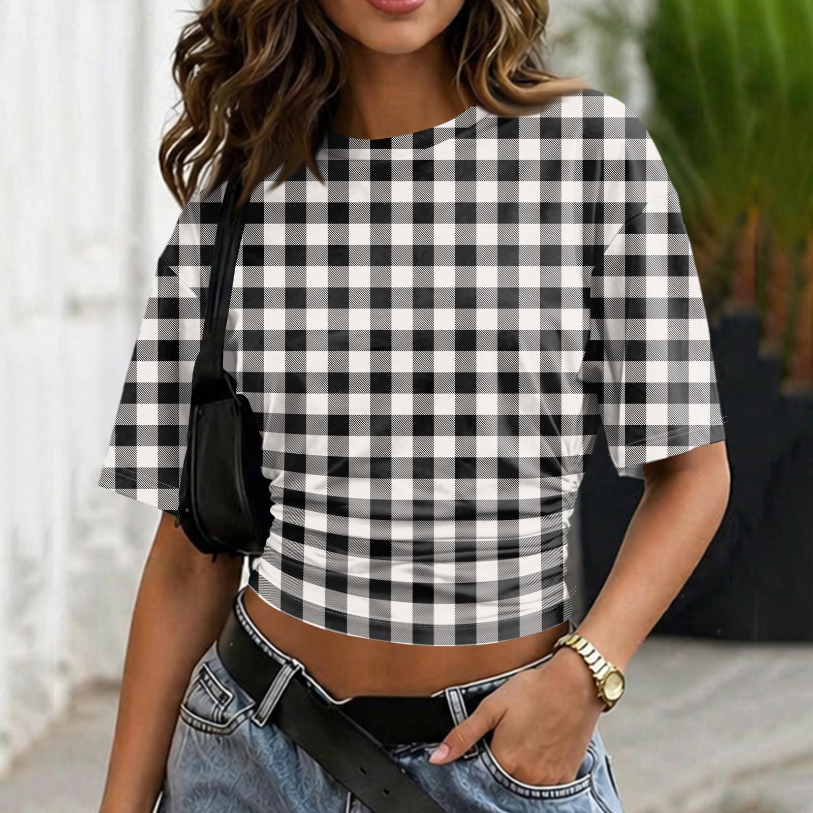 

Women’s Crewneck Pullover Short Sleeve T-Shirt with Striped Print Loose Fit Casual Basic Top for Daily Wear L
