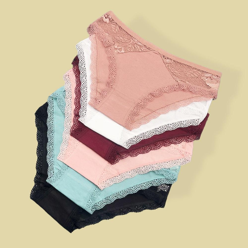 Moonflame 5 Pcs Underwear Girls Low Rise Cotton Briefs Sexy Lace Women's Panties