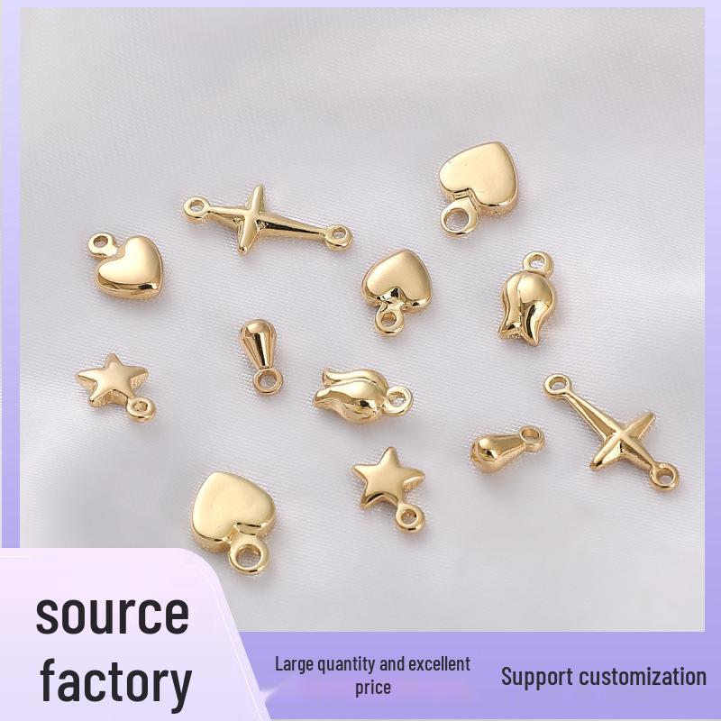 

5-Piece 14K Color-Lasting Jewelry Set: Star Pendant, Heart Necklace & Bracelet DIY Accessories 14K Gold Plated, 5 pcs/pack