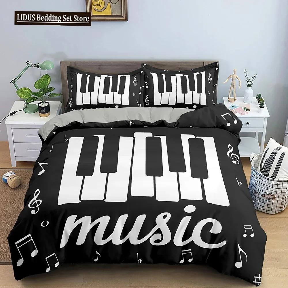 Music Notes Bedding Set Duvet Cover Set Piano Keys Keyboard Bed Set Classic Music Melody Comforter Cover For Kids Boys Girls