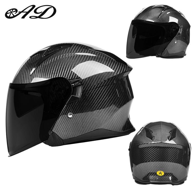 AD Carbon Fiber Three-Quarter Motorcycle Helmet - All-Season Safety for Scooter & Cruiser Riders