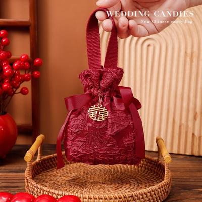Cloth Wedding Candy Bag Embossed Flowers Chinese Style Engagement Gift Packing Bag Drawstrin Design Wedding Souvenir Bag