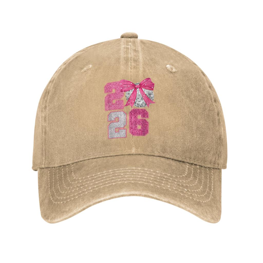Happy New Year 2026 Disco Ball Pink Coquette Bow Family Casual Baseball Cap Summer Sunscreen Men Adult Vintage Baseball Caps