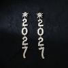 Long Drop Happy New Year Earrings Rhinestone Stud Earrings Fashion 2027 Digital Earrings  Christmas