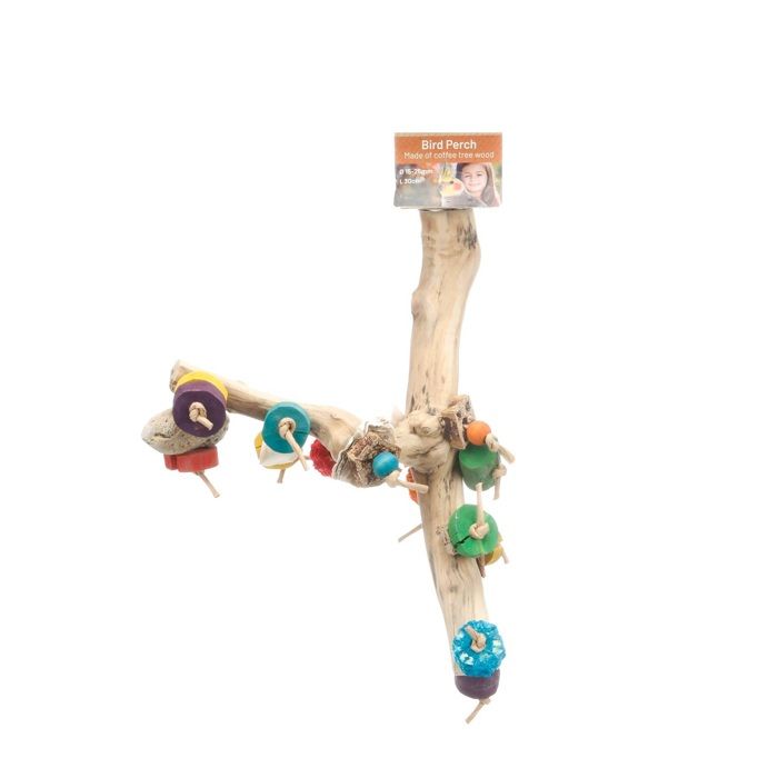 Perchoir ludique en bois avec jouets 30 cm